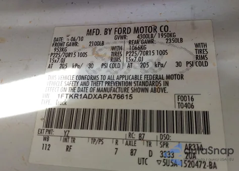 2010 Ford Ranger Xl/Xlt из США, поврежденный, VIN 1FTKR1ADXAPA76615